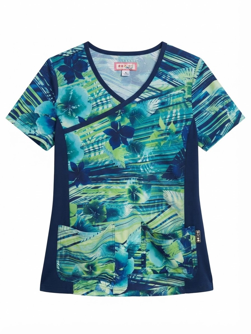 Koi by Kathy Peterson Women's Floral Print Scrub Top size small style 385PR